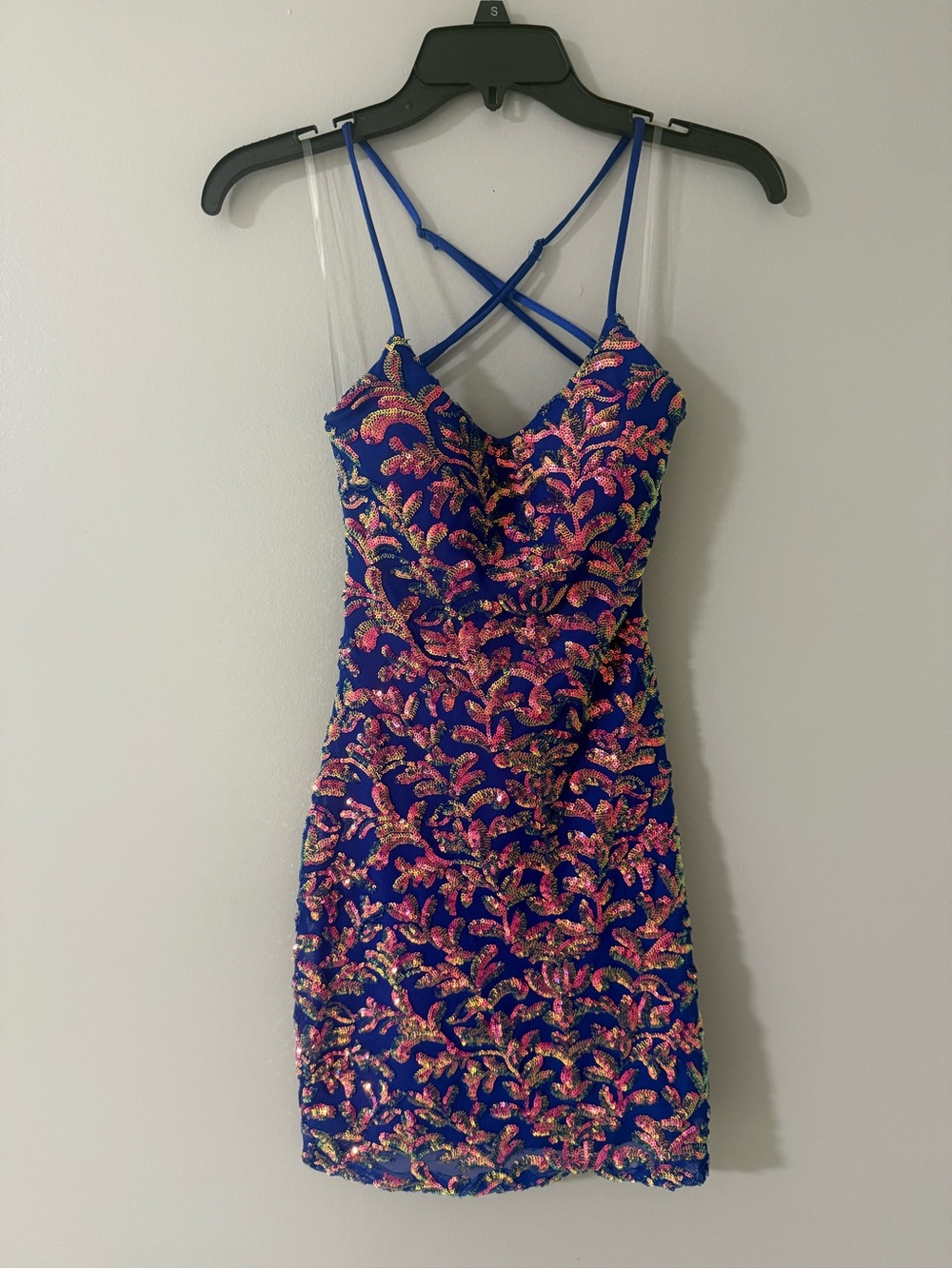 Honey and Rosie Blue Sequin Homecoming Mini Dress